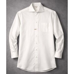 Faconnable Dress Shirt Mens 16 34 White Herringbone Cotton Button Up Classic